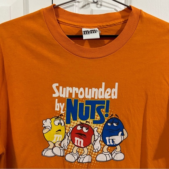 Y2K M&M’s Surrounded by Nuts Orange Shirt - Picture 2 of 7